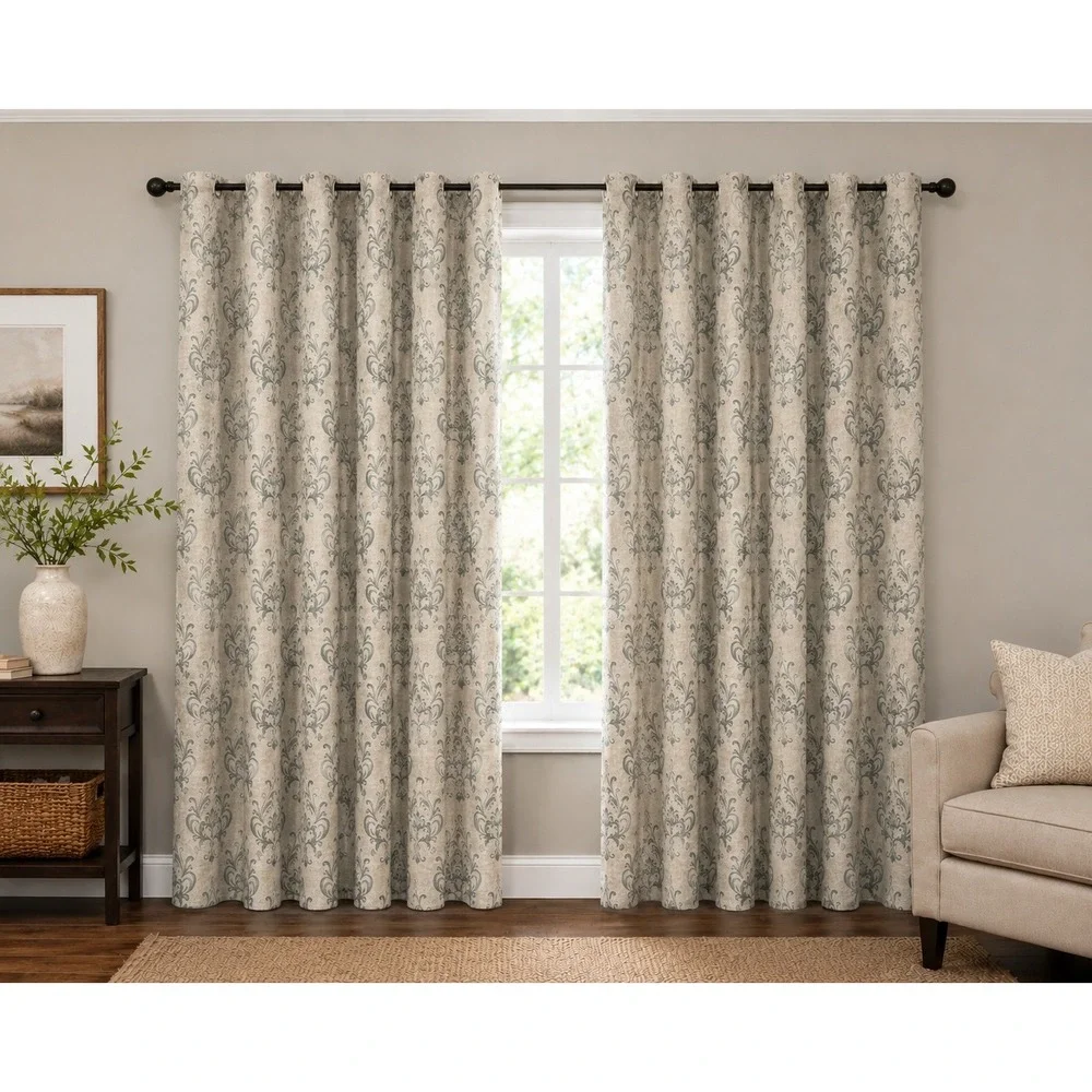 TAHARI Homes Elegant Neutral Damask Curtain Panels Set‎ 4 Linen Look 48x80